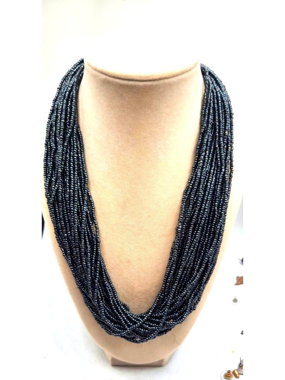 Multi-Strand Black Beaded Necklace With Adjustable Chain Clasp